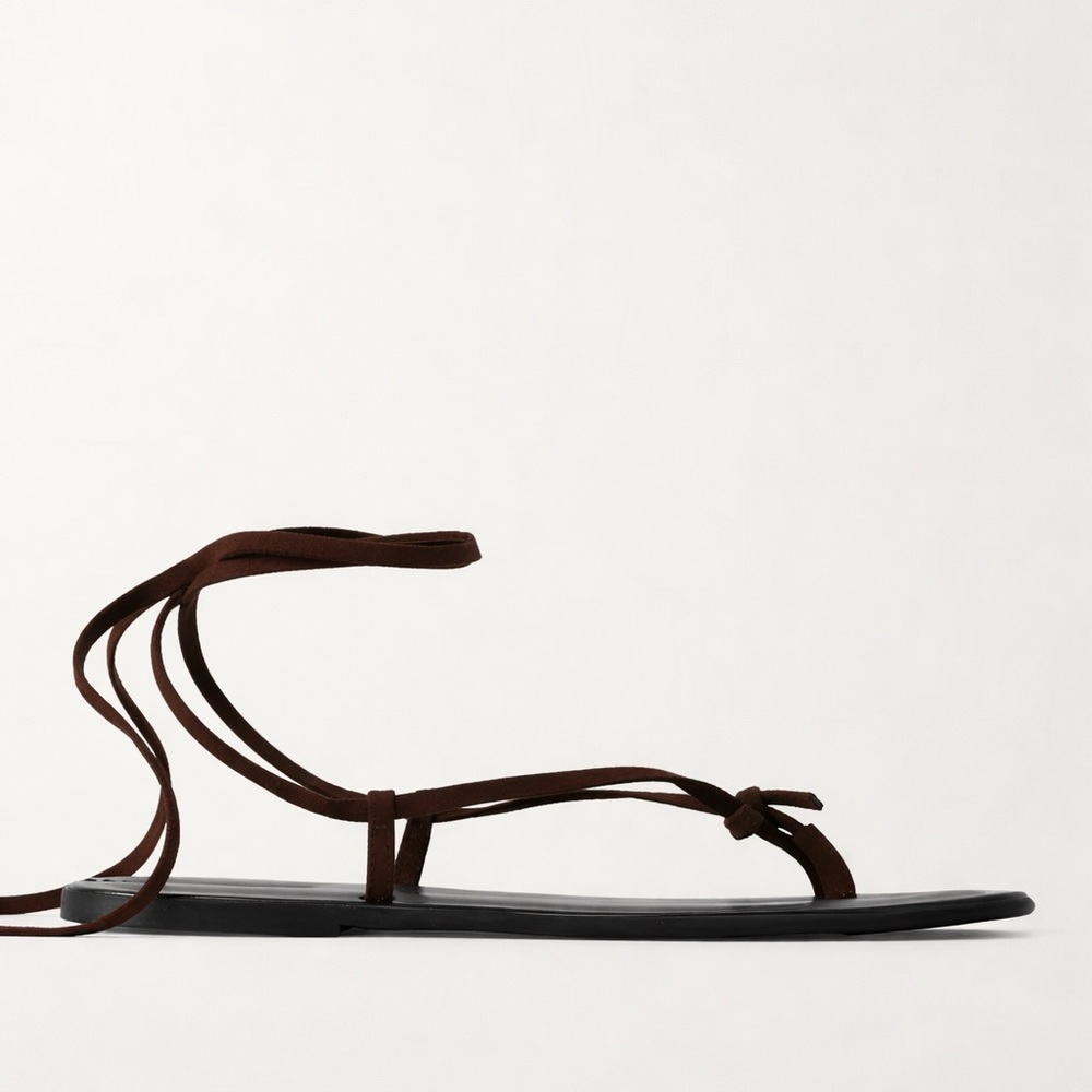 The Row Brown Knot Flat Suede Sandals 38/8 - Picture 3 of 8